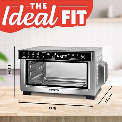 Gourmia Toaster Oven Digital Air Fryer - Convection Mode with 4 Slice Capacity, 3 Rack Positions, 12 Presets, Toast, Bagel, Bake, Roast, Broil, Dehydrate, Popcorn, Fits 9" Pizza, Stainless Steel 8