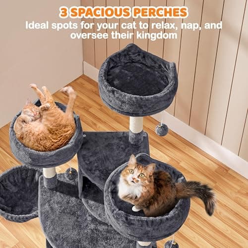 Yaheetech | 68.5in Cat Tree | for Large Cats | Multi-Level Cat Tower with 3 Wide Perches, Large Condo | Stable Pet Play House w/Sisal-Covered Scratching Posts & Board | Dark Gray 5