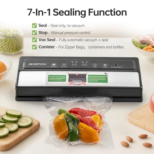 GERYON Vacuum Sealer Machine – Automatic Food Vacuum Sealer for Dry & Moist Food, Compact with LED Touch Panel, Includes Zipper Bags & Roll, Perfect for Sous Vide & Freezer Storage (Silver) 7