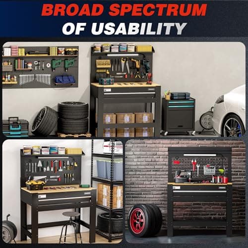 WORKPRO 45" Garage Workbench with Storage, Heavy-Duty Workbench with Pegboard, Power Outlets and Light, 800 LBS Work Bench for Garage, Warehouse, Workshop, Repair Shop 7