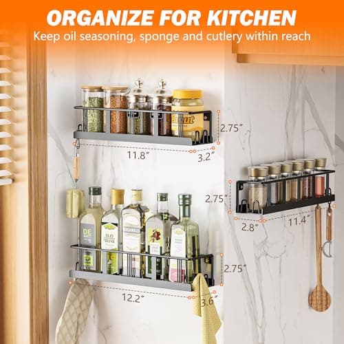 Bunoxea Spice Rack Wall Mounted 3 Pack, Space-Saving Spice Organizer for Spice Jars and Seasonings,Screw or Adhesive Hanging Spice Rack Organizer for Your Kitchen Cabinet,or Pantry Door 7