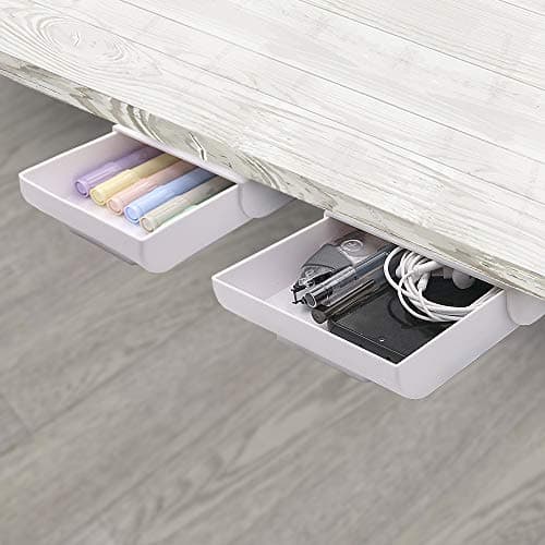 YOOUSOO 2 Pack Under Desk Storage Drawer Organizer, Hidden Slide Out Drawer Attachment, with Self - Adhesive Feature for Desktop and Table Organization, Hidden Under Desk
