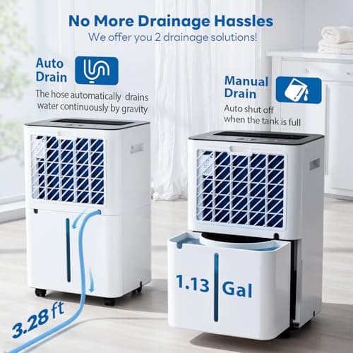 4500Sq.Ft Large Dehumidifier, 50Pint Dehumidifiers for Home, Quiet Whole House Dehumidifier for Basement, Bedroom and Bathroom, with Drain Hose, Water Full Alert, Digital Display 5