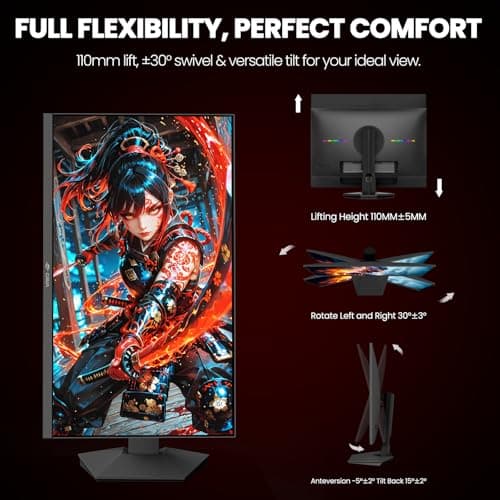 CRUA 27” 4K Gaming Monitor, UHD 3840x2160 160Hz IPS Screen, Height/Pivot/Swivel/Tilt Adjustable Vertical Monitor, Support AMD FreeSync, Built-in Speakers, 120% sRGB, PIP/PBP, HDMI 2.1 & DP 1.4-Black 7