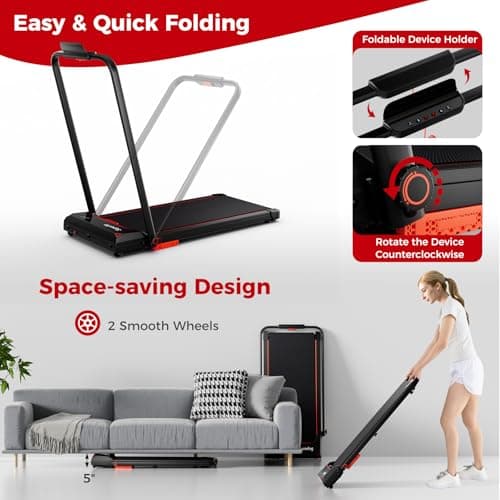 Goplus 2 in 1 Folding Treadmill, 2.5HP 340 LBS Capacity Walking Pad with Handle Bar, Under Desk Treadmill with Remote Control, LED Display and APP, Foldable Portable Treadmills for Home Small, Office 8