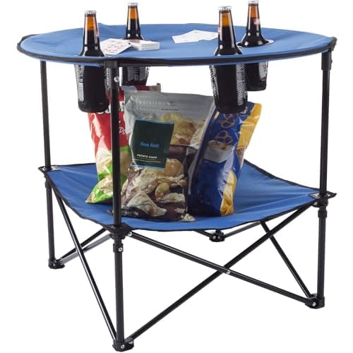 Wakeman Camp Table - Round 2-Tier Folding Table with 4 Cupholders and Carrying Bag - for Camping, Beach, Picnic, Sporting Events, and More Outdoors,Blue 5