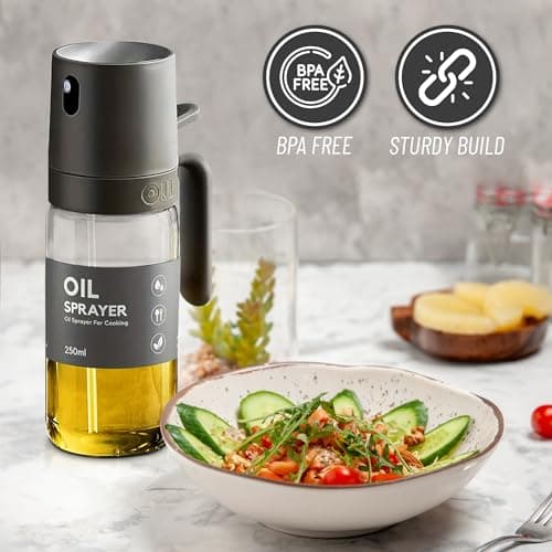 VuseOne Oil Sprayer Kitchen Gadget for Cooking High Borosilicate Glass Oil Sprayer Mister, 250ml Olive Oil Spray Bottle for AirFryer, Salad, BBQ, Kitchen Baking, Roasting, Dark Gray 6