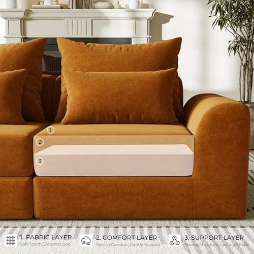 SOFA-IN-BOX Modular loveseat with Ottoman, L-Shape Boneless Couch, Customizable Sectional Couch, Free Combination Design Sleeper Sofa, Clay Ember 6
