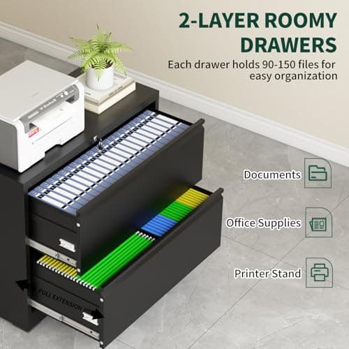 Yukimo 2 Drawer Lateral File Cabinet with Lock, 26.77“W File Cabinets for Home Office Legal/Letter A4 Size, File Cabinet Storage Cabinet,Require Assembly, Black 5