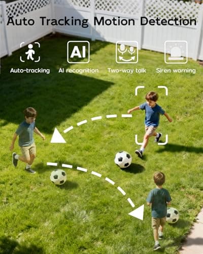 TIEJUS 3MP Security Camera Outdoor - 2.4G/5G Wi-Fi, 24/7 Recording Wired Power, 360° Pan-Tilt View, Motion Tracking, Color Night Vision, 2-Way Audio, Works with Alexa, Cloud & SD Card Storage, IP66 6