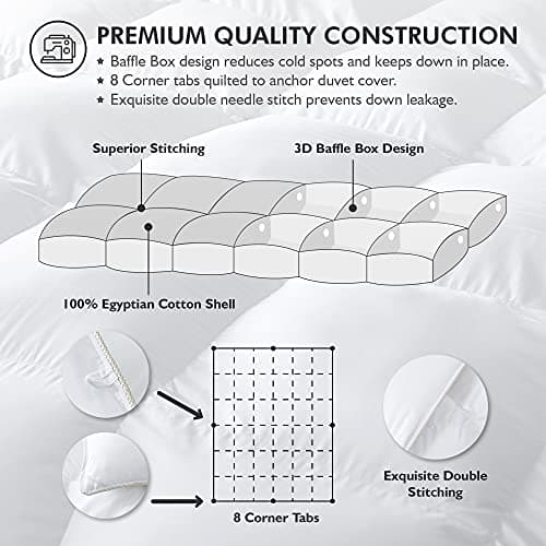 Luxurious Oversize California King 108" x 98" Size Goose Down Fiber Waterfowl Feather Fiber Comforter Duvet, 100% Egyptian Cotton Cover, 68 oz. Fill Weight, Baffle Box Design, White Solid 5