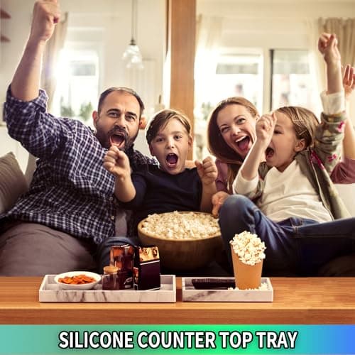 BBK Bathroom Vanity Tray - 2 Pack (7.8" and 11.8") Silicone Bathroom Trays for Counter, Perfume Key Trinket Ring Tray, Decor Soap Dispenser Countertop Tray for Kitchen Sink Organization (Marble Gray) 8