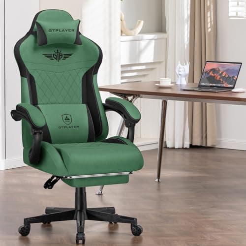 GTPLAYER Gaming Chair, Video Game Chairs with Footrest and Lumbar Support, Computer Chair for Adults with Extended Backrest, Ergonomic Reclining Silla Gamer, Fabric, Green 9