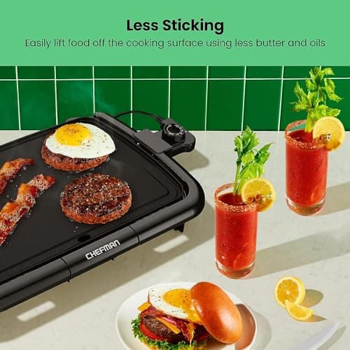 Chefman Electric Griddle with Removable Temperature Control, Immersible Flat Top Grill, Burger, Eggs, Pancake Griddle, Nonstick Easy Clean Cooking Surface, Slide Out Drip Tray, 10 x 16 Inch 5