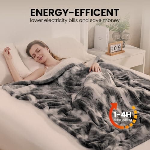 PTQ Electric Heated Blanket 50"x60",Luxury Grey Faux Rabbit Fur Electric Throw Blanket,Fast Heating Soft Fluffy Thick Electric Blanket with 6 Heating Levels & 12H Auto Off 9