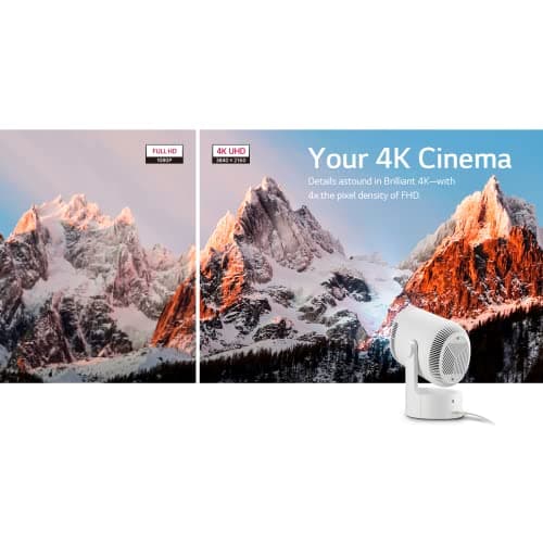 LG CineBeam Home Cinema PU700R 4K UHD Smart Projector, HDR10, 1000 Lumens, Auto Screen Adjustment with 90 Degree rotation, Airplay 2 support, Bluetooth Dual sound out, Mood lighting 6