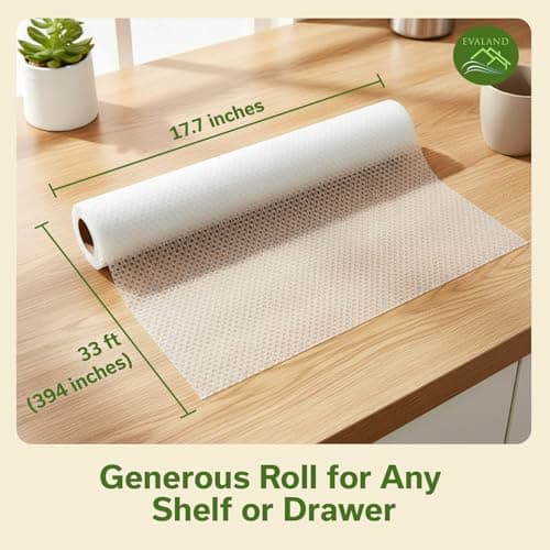 EVALAND Shelf Liners for Kitchen Cabinets Non-Adhesive 17.7" x 33 FT Clear Drawer Liner Non Slip, Washable Cabinet Liner, Waterproof Shelf Liners for Cabinets, Refrigerator Bathroom Pantry Cabinet Mat 5
