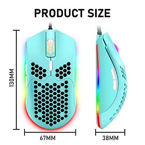 ZIYOU LANG Wired Lightweight Gaming Mouse,6 RGB Backlit Mouse with 7 Buttons Programmable Driver,6400DPI Computer Mouse,Ultralight Honeycomb Shell Ultraweave Cable for PC Gamers,PS4(Green) 7