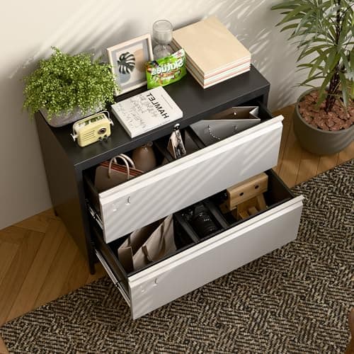 SUXXAN Metal 2 Drawer Lateral File Cabinet with Lock & Adjustable Feet - Wide Filing Cabinet for Letter/Legal/F4/A4 Hanging Files - Includes Business Card Holder,Home Office School Storage,Black/Grey 7