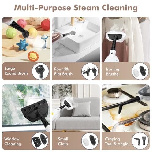 Steam Mop - All-in-one Powerful Handheld Steam Cleaner Detachable Floor Steamer with 11 Accessories, MultiPurpose Steamer for Hardwood Floors, Clothes,Windows,Tiles,Carpet, Whole Home Use, Rose Gold 7