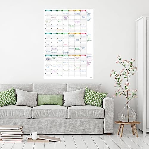 Large Dry Erase Calendar for Wall - Undated 3 Month Wall Calendar, 28" x 40"(Vertical), Dry Erase Calendar for Wall with 8 Stickers - Colorful 7