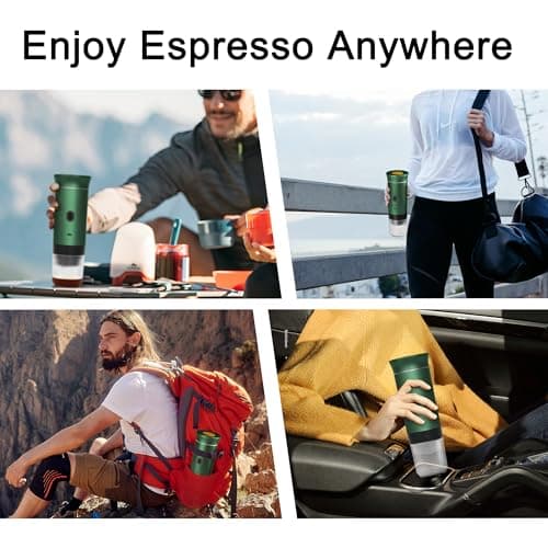 LumoShine Portable Espresso Machine, Mini Espresso Maker, Self Heating Coffee Maker Compatible with Ground Coffee, Capsule for Camping RV Hiking Outdoor Travel Green 7