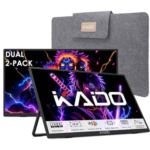 Kado Dual Portable Monitor Setup - 2-Pack 15.6'' FHD 1080p Triple Monitor Extender for Laptop and Desktop PC, USB-C HDMI Gaming Office Ultra-Slim IPS Display, 180° Kickstand Built-in Speakers