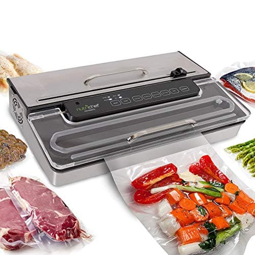 NutriChef Commercial Grade Vacuum Sealer Machine - 400W Automatic Double Piston Pump Air Seal Machine Meat Packing Sealing Storage Preservation Sous Vide w/ Dry Wet Seal, Vac Roll Bags - PKVS50STS