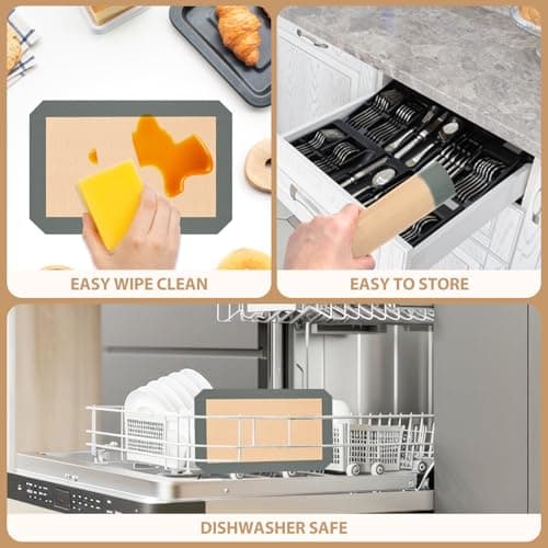 Silicone Baking Mat, Baking Sheets Non Stick, Silicone Mats for Baking, 3 Pcs for Cookies, Bread and Pastry, Baking Supplies for Oven, Grey 6
