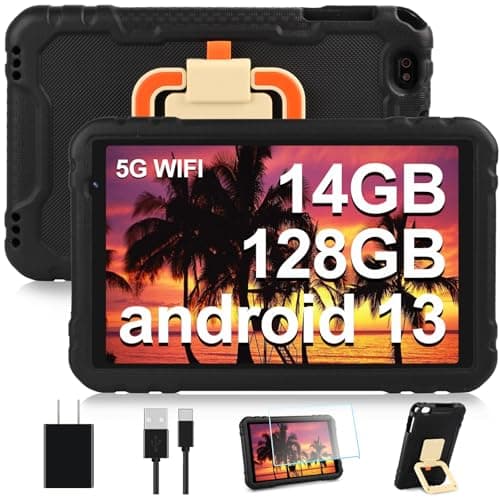 2025 Tablet 10 inch Android 13 Tablets with 14GB RAM 128GB ROM, Octa-Core, 8000mAh, Drop-Proof Case, HD IPS Display, 5G+2.4G WiFi, Bluetooth 5.0, GPS, TF 1TB, Split Screen Support,Metal Body -Black