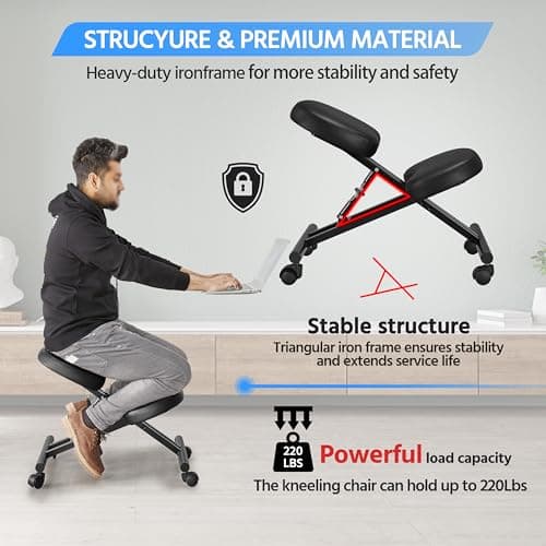 Yaheetech Kneeling Chair Ergonomic Posture Chair for Office Home Standing Work Desk Stool Adjustable Office Chair with Thick Cushion Pad & Flexible Seating Rolling Casters 7