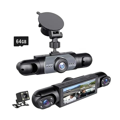 Saker Full View Car Dashcam System, 360° 4 Channel Dash Cam with Front Rear Left Right Cameras, 4K Recording, Night Vision, 64GB SD Card, G-Sensor & Loop Recording(with 64GB SD Card)