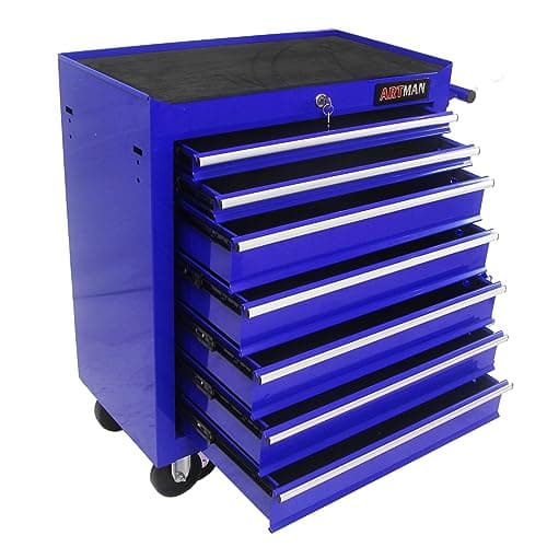 Aoile 7-Drawer Tool Chest with Rolling Multifunctional Tool Cart, Storage Organizer Cabinets with Key Locking for Garage, Warehouse, Repair Shop (Blue)