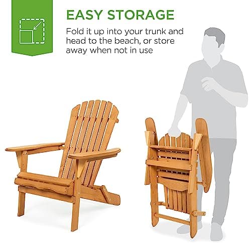 Best Choice Products Folding Adirondack Chair Outdoor Wooden Accent Furniture Fire Pit Lounge Chairs for Yard, Garden, Patio w/ 350lb Weight Capacity - Natural 5