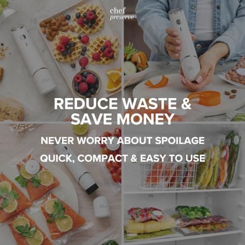 Chef Preserve Compact Vacuum Sealer for Food (Vacuum Sealer Machine + 30 Reusable Vacuum Bags) Powerful Handheld Vacuum Sealer Machine, Seal Meal Saver, Portable Food Sealer 7
