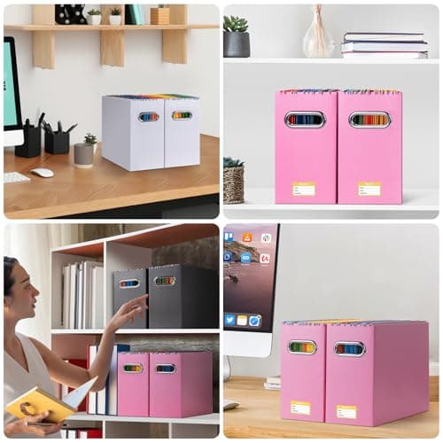 BALEINE File Organizer Box, Cardboard File Folder Organizer with Handle for Letter Size, Portable Collapsible Hanging Filing Box for Home Office Document Storage (2 Pack, Black) 8