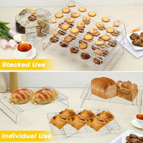 Hunnycook Cooling Racks - 10 * 16 Inch 3PCS Stackable Tall Baking Racks, Stainless Steel Wire Rack for Baking Sheet, Cooling Racks for Cooking and Baking, Oven and Dishwasher Safe 5