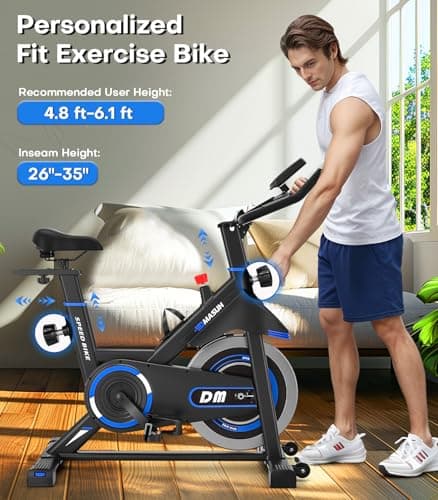 Exercise Bike, DMASUN Classic Brake Pad Stationary Bike for Home with 300 LBS Capacity, Indoor Bike with Comfortable Seat Cushion, Digital Display with Pulse 6