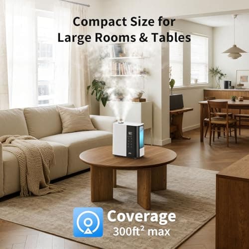 JRD Warm & Cool Mist Humidifiers for Bedroom 5L, Quiet Ultrasonic Air Humidifier Fast Symptom Relief, 50H Runtime, 12H Timer, Oil Diffuser, 7 Color Light for Large Room, Office, Baby, Plants-White 8