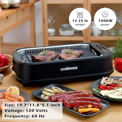 Smokeless Grill Indoor, CUSIMAX Electric Grill, 1500W Portable Korean BBQ Grill with LED Smart Display & Tempered Glass Lid, Non-stick Removable Plate, Dishwasher Safe, Black 7