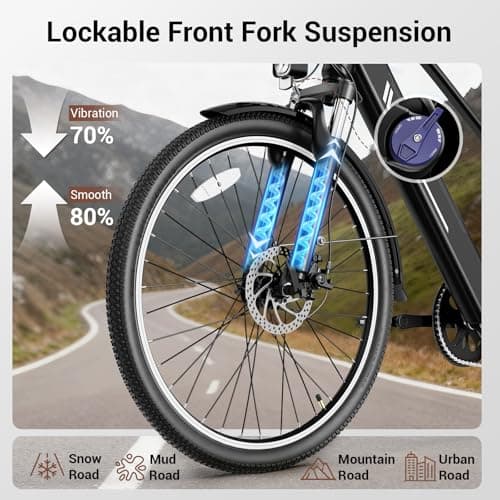 1000W Peak Electric Bike for Adults, E Bike Up to 40+ Miles, Commuter Ebike 25MPH Top Speed, 360Wh Removable Battery, 26" Ebike with 7-Speed & Front Suspension, Electric Mountain Bike for Outdoor 6