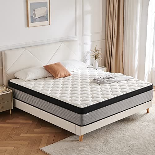 JINGWEI Full Mattress, 12 Inch Innerspring Hybrid Mattress in a Box, Individually Pocket Coils for Motion Isolation & Cool Sleep, Full Bed for Back Pain, Medium Firm, Full Size Mattress 6