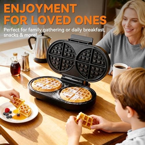 Baker’s Friend Double Belgian Waffle Maker Thick, 2 X 6” Round Waffle Maker, Belgium Waffle Iron, Waflera Electrica with Non-stick Plates, 1200W, Perfect for Kids & Family Breakfast, Graphite 3
