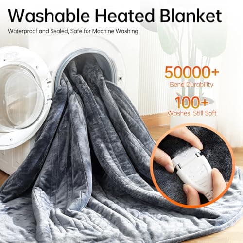 Heated Blanket Electric Blanket Throw, Buzzkick 2026 Upgraded 50x60in Dual-Spiral Heated Throw Blanket 10 Hours Auto-Off 8 Heat Levels Over-Heat Protection Soft Flannel Machine Washable for Gift(Grey) 6