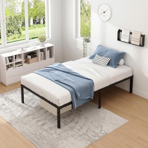 NEW JETO Metal Bed Frame,Twin Size Bed Frame with Storage Space,Heavy Duty Sturdy Mattress Foundation,Easy Assembly,No Box Spring Needed, Black,14 Inch,Twin 7