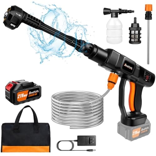 BRIEFNESS Cordless Pressure Washer, Portable Power Washer with Rechargeable 3.0Ah Battery 6-in-1 Nozzle, Handheld Brushless High-Pressure Car Washer Gun with Tool Case for Cars, Floors, Fences, Black