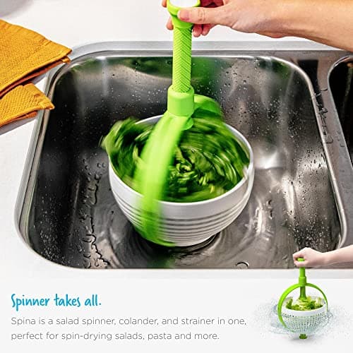 Dreamfarm Spina 2-In-1 Easy-To-Use, Collapsible Salad Spinner & Straining Colander for Salad, Fruit, Vegetable, Lettuce - White/Green 7