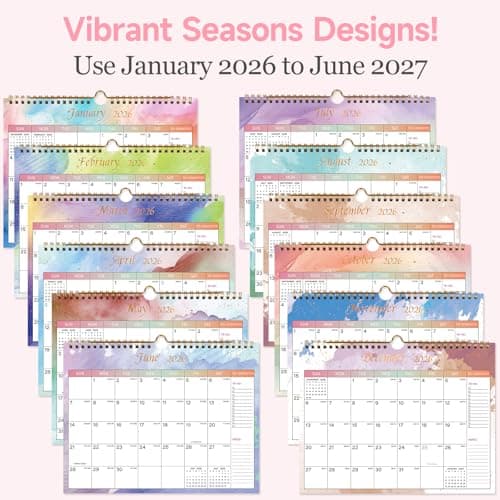 Lbylyhxc 2026 Calendar - Includes January 2026 to June 2027-18 Monthly Wall Calendar 2026, 11 x 8.5 Inches.Thick Paper with Julian Dates and Block for New Year and Christmas Presents (Wall Calendar 2026-2027 Colorful) 5