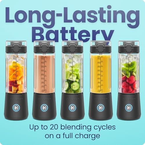 Chefman Cordless Portable Blender for Smoothies and Shakes, BPA-Free 16 oz Blending Jar w/Stainless-Steel Blades, USB-C Rechargeable with Color-Changing LEDs, Dishwasher-Safe Accessories - Black 4