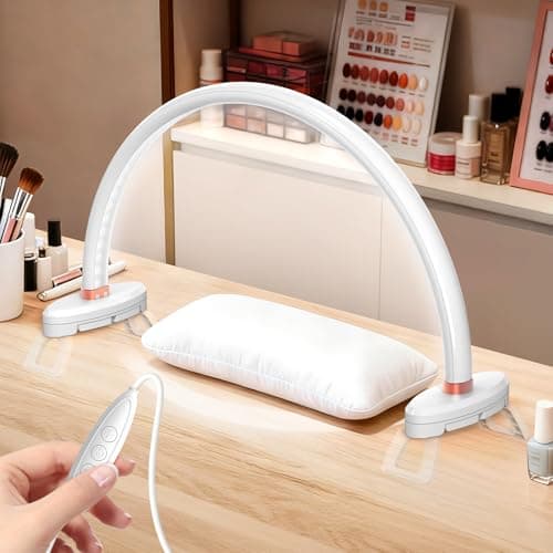 Yokilly Arc Half Moon Light: 16" Half Moon Light with Foldable Bracket for Desk Salon Table Use - No Flicker & Shadow-Free Desk Lamp with Stepless Brightness 3000-6500K for Manicurist Nail Tech